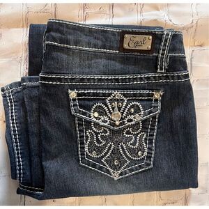 Earl Jeans Womens 10 Embroidered Bling Flap Pocket Jean White Contrast Stitching